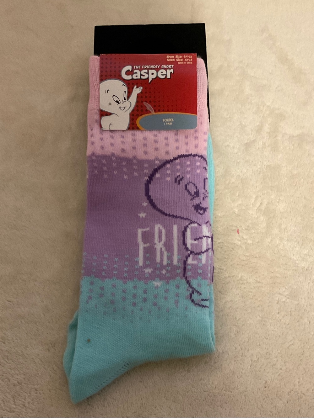 Classic Casper Graphic Crew Socks in Pink, Purple & Aqua